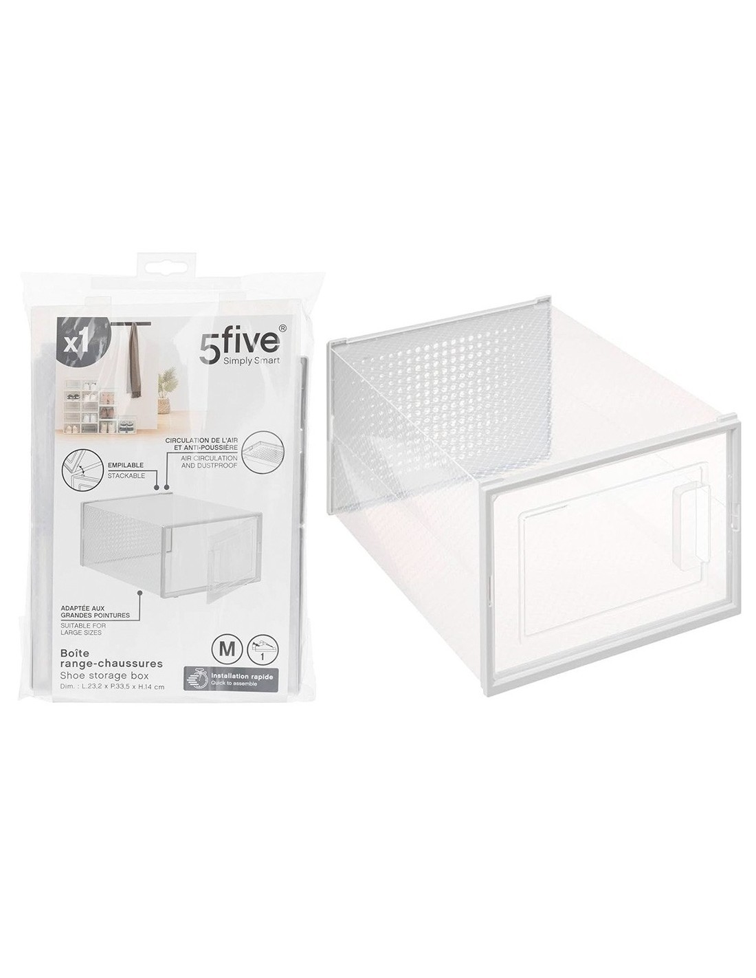 Scatola portascarpe plastica 23x33x14 cm, contenitore trasparente, organizzazione scarpe, pratico e resistente