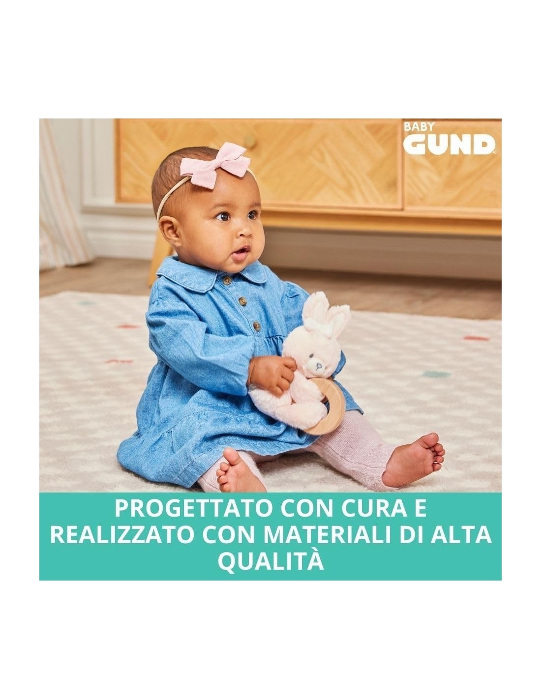 GUND Baby, Sonaglio Ad Anello Rosa, Peluche Sostenibile con Materiali Riciclati, Sonaglio in Legno per Neonati, 13 cm