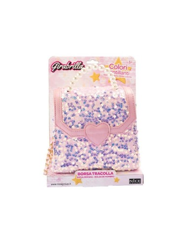 Girabrilla Fashion Bauletto, Borsetta Pochette con Maniglia di Perle e Tracolla, Paillettes Reversibili, Nice Group