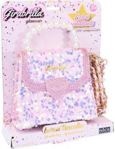 Girabrilla Fashion Bauletto, Borsetta Pochette con Maniglia di Perle e Tracolla, Paillettes Reversibili, Nice Group