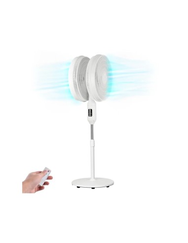 Ventilatore a Piantana Doppia Esposizione, Ø 40 cm, 12 Velocità, Timer, Telecomando, Altezza Regolabile, 40W, Bianco