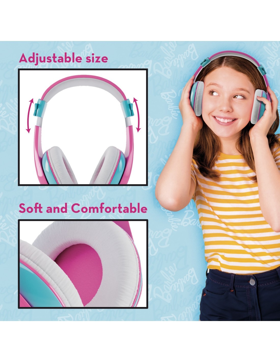 BARBIE CUFFIE BLUETOOTH, BARBIE FASHION, CUFFIE WIRELESS, BAMBINI, 25X20X8 CM