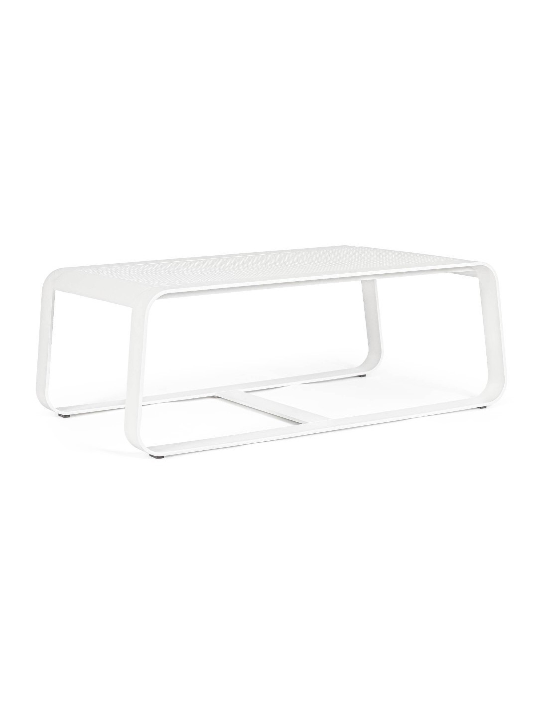 Tavolino Merrigan 105x62 Bianco, Tavolino Moderno in Alluminio Verniciato per Interno ed Esterno