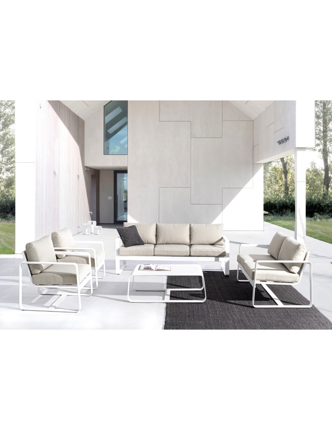 Tavolino Merrigan 105x62 Bianco, Tavolino Moderno in Alluminio Verniciato per Interno ed Esterno