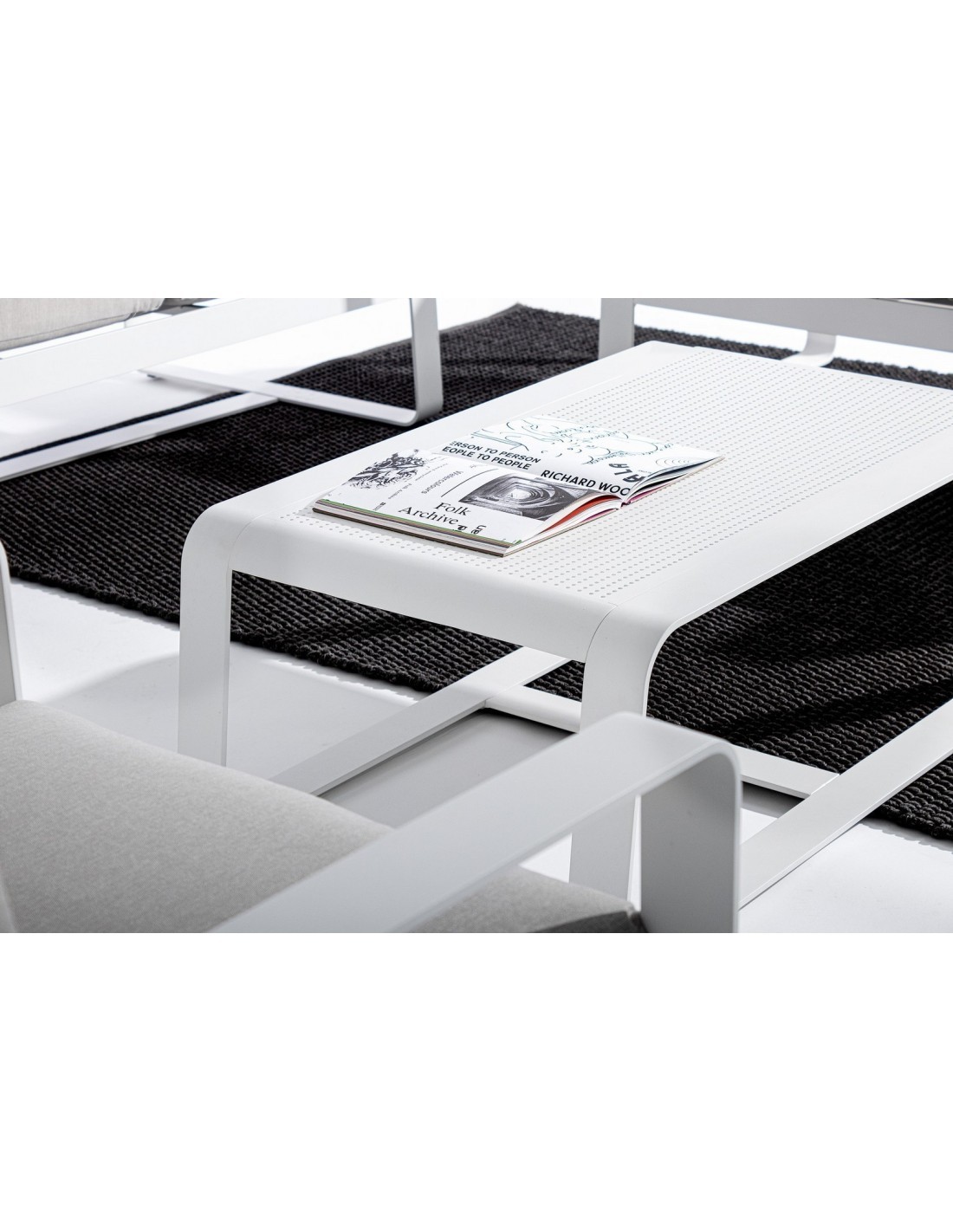 Tavolino Merrigan 105x62 Bianco, Tavolino Moderno in Alluminio Verniciato per Interno ed Esterno