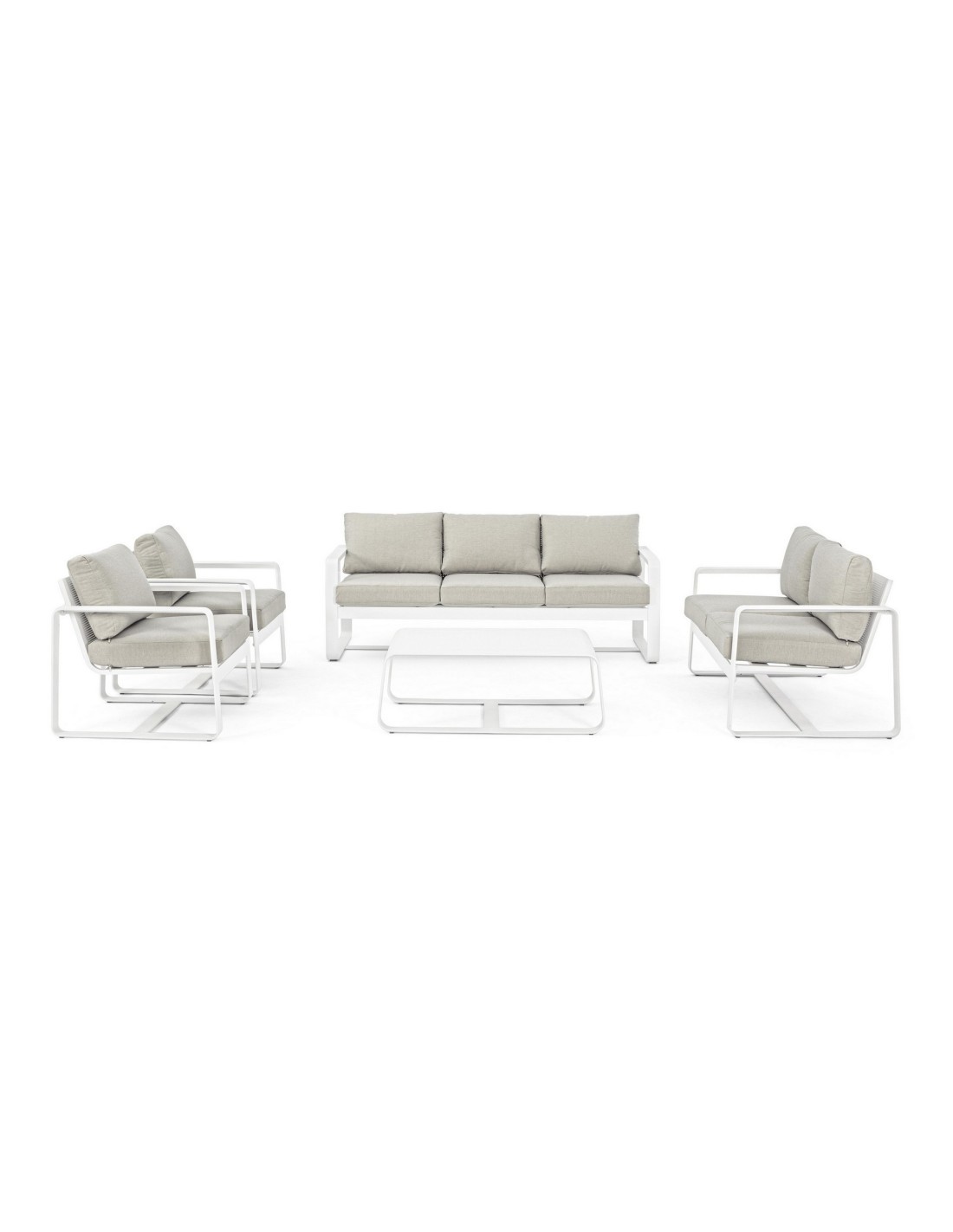 Tavolino Merrigan 105x62 Bianco, Tavolino Moderno in Alluminio Verniciato per Interno ed Esterno