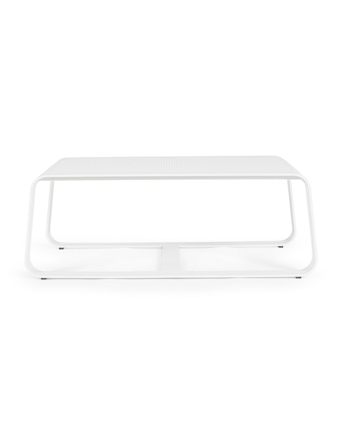 Tavolino Merrigan 105x62 Bianco, Tavolino Moderno in Alluminio Verniciato per Interno ed Esterno