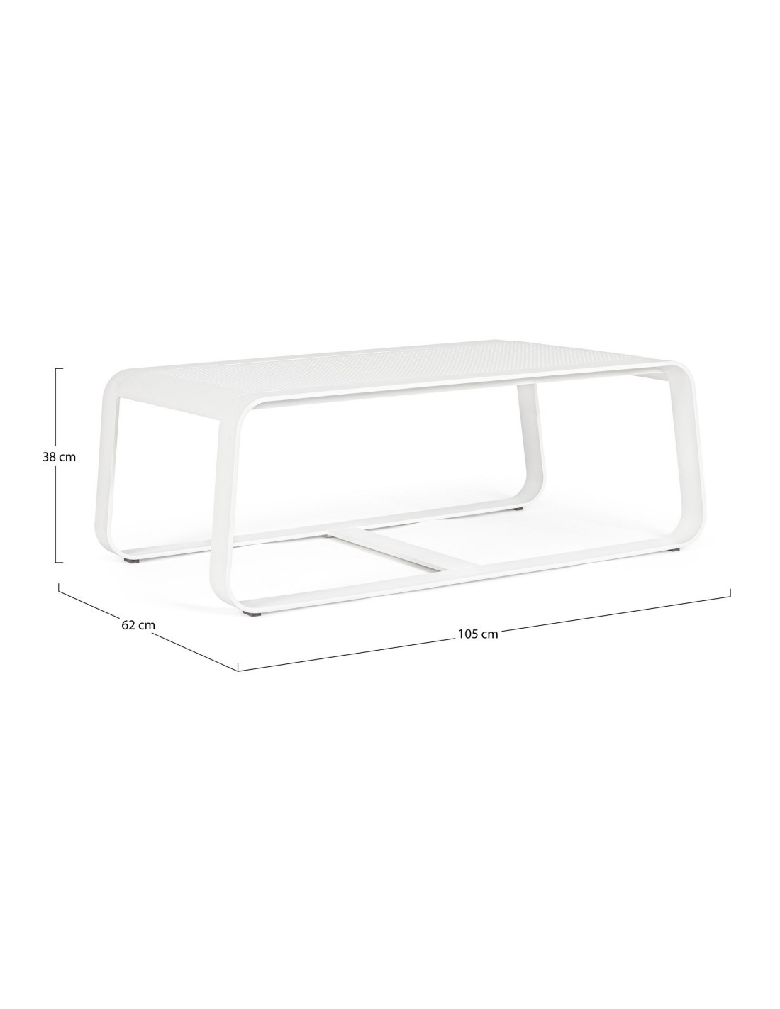 Tavolino Merrigan 105x62 Bianco, Tavolino Moderno in Alluminio Verniciato per Interno ed Esterno
