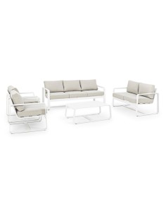 Tavolino Merrigan 105x62 Bianco, Tavolino Moderno in Alluminio Verniciato per Interno ed Esterno