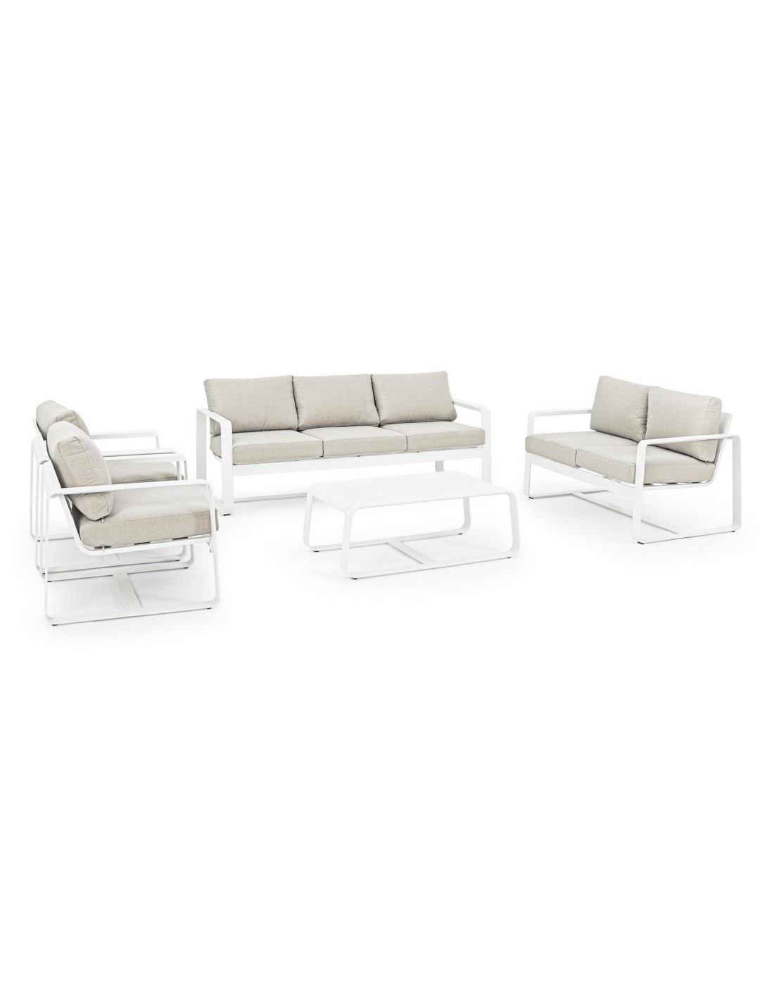 Tavolino Merrigan 105x62 Bianco, Tavolino Moderno in Alluminio Verniciato per Interno ed Esterno
