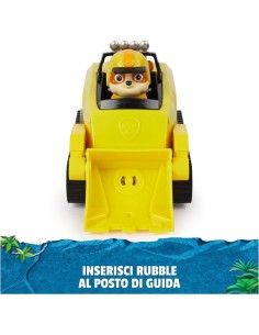 PAW Patrol Jungle Pups, Veicolo Rinoceronte di Rubble, Veicolo Giocattolo con Personaggio Rubble da Collezione