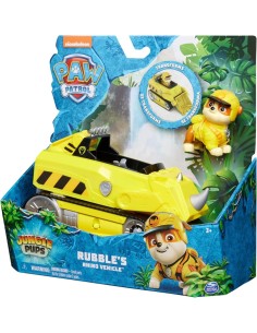PAW Patrol Jungle Pups, Veicolo Rinoceronte di Rubble, Veicolo Giocattolo con Personaggio Rubble da Collezione