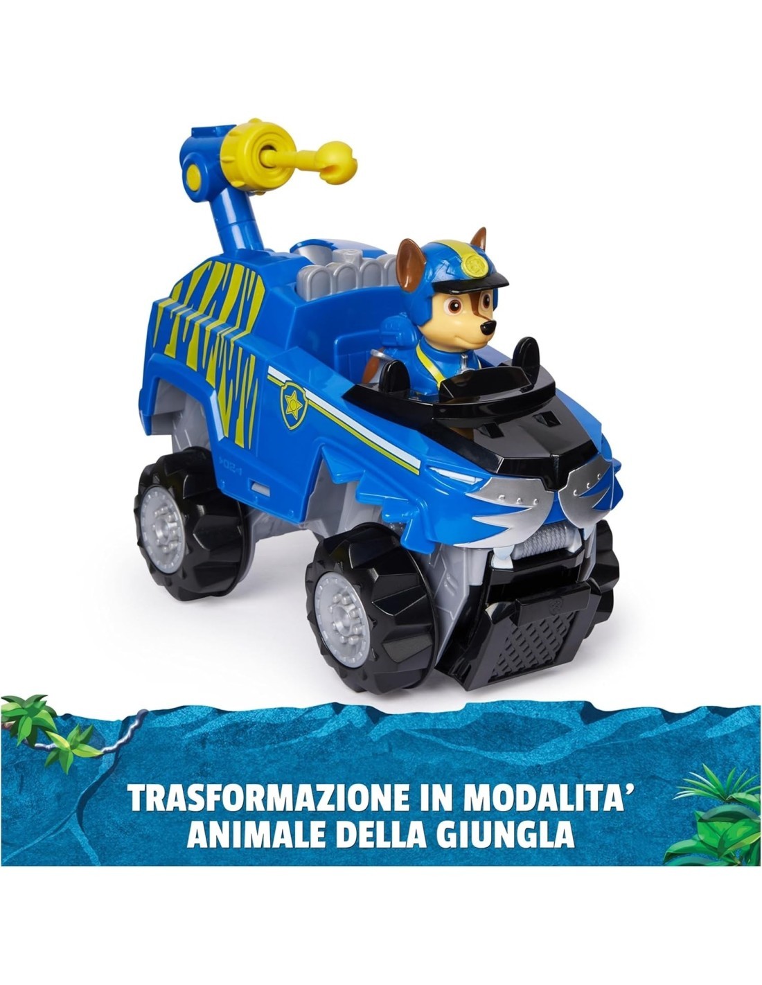 PAW Patrol Jungle Pups, veicolo tigre di Chase, personaggio Chase, lancia proiettili, 3 anni+