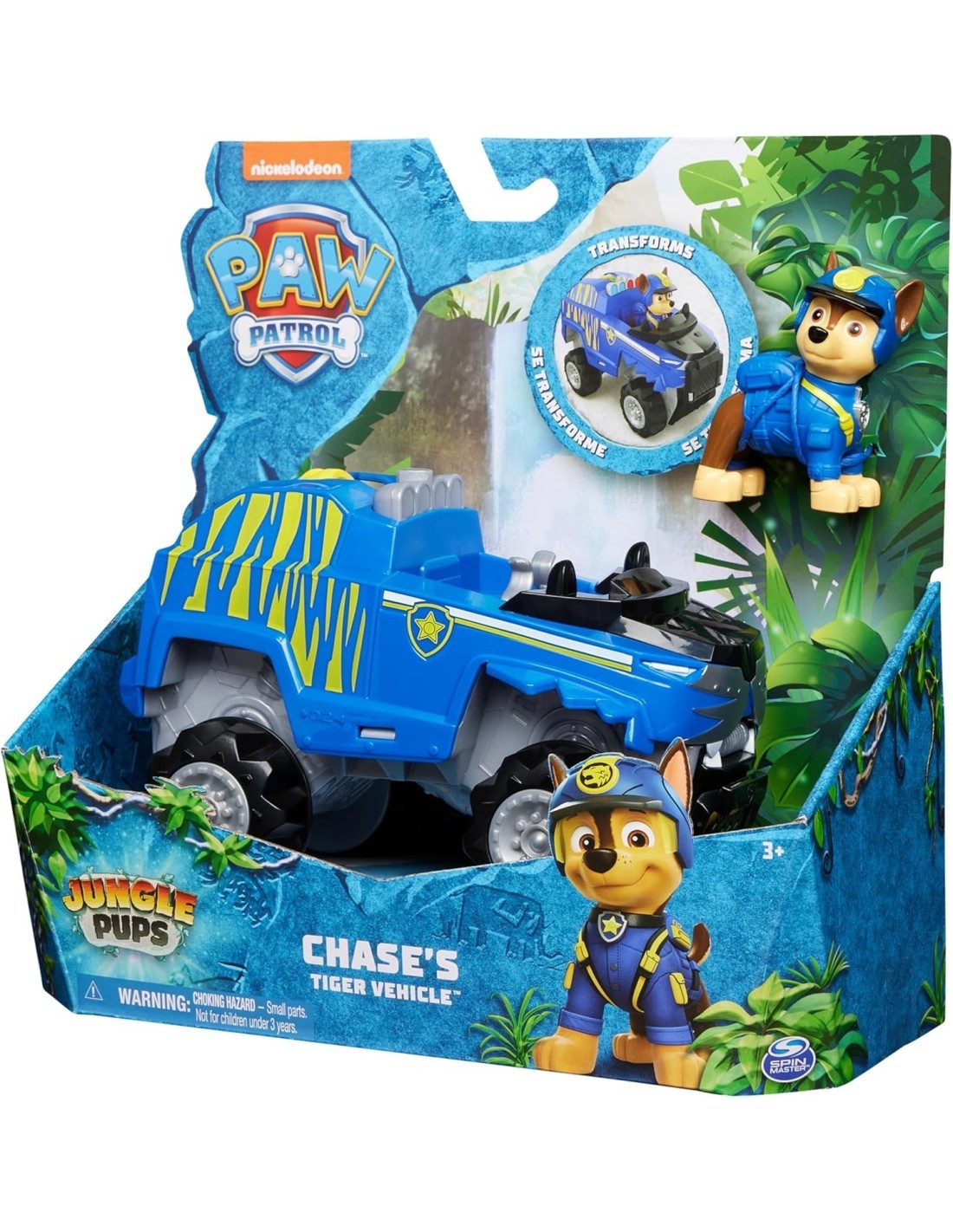PAW Patrol Jungle Pups, veicolo tigre di Chase, personaggio Chase, lancia proiettili, 3 anni+
