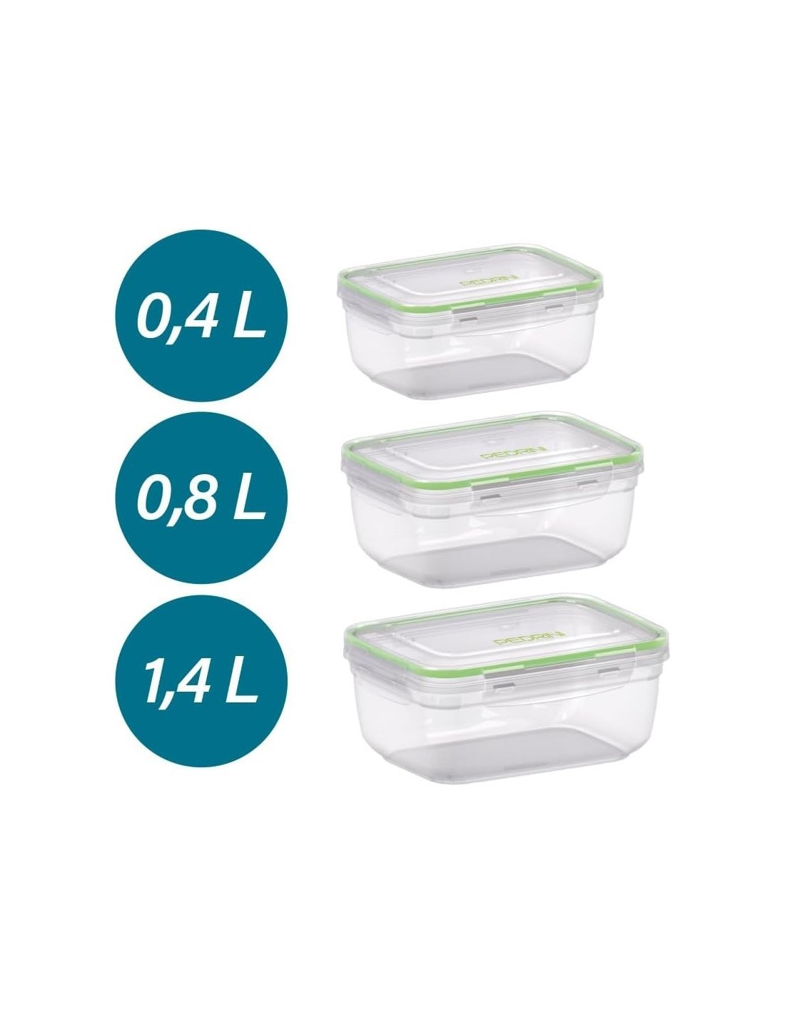 Set 3 Contenitori Rettangolari Pedrini 400/800/1400ML