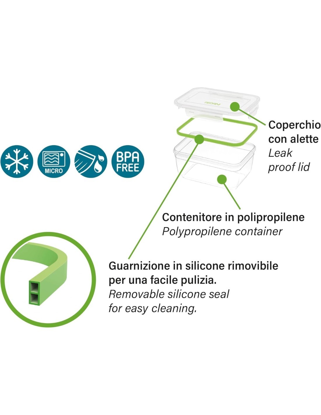 Set 3 Contenitori Quadrati Pedrini 500/900/1500ML