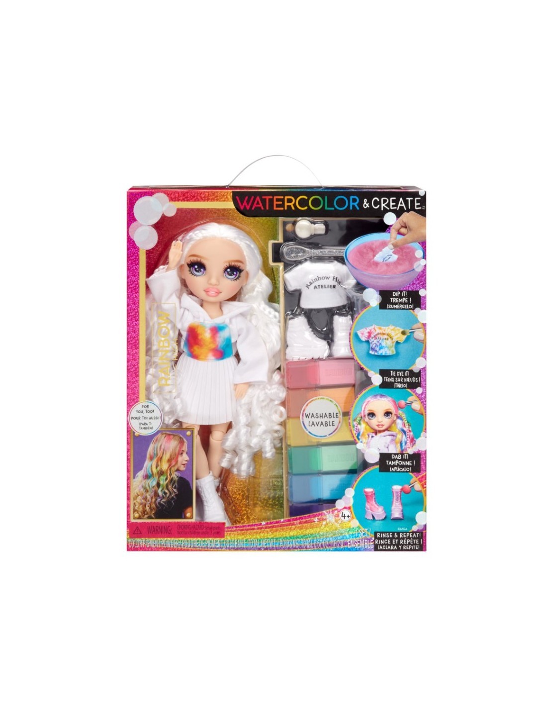 Rainbow High Watercolour & Create DIY Fashion Doll, Acquerelli Lavabili, Kit Tie-Dye, Colora, Crea, Gioca, Risciacqua e Ripeti