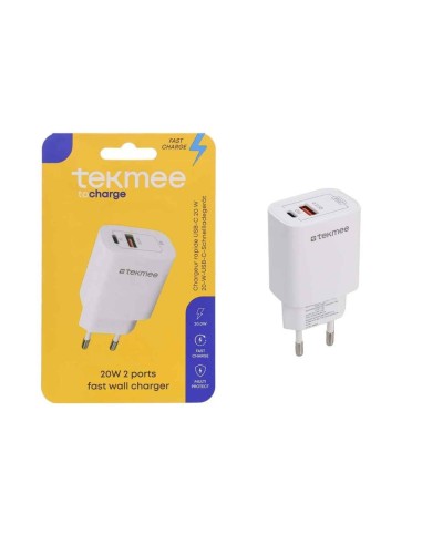 Tekmee Caricabatteria rapido da muro con 2 porte USB-C e USB-A 20W