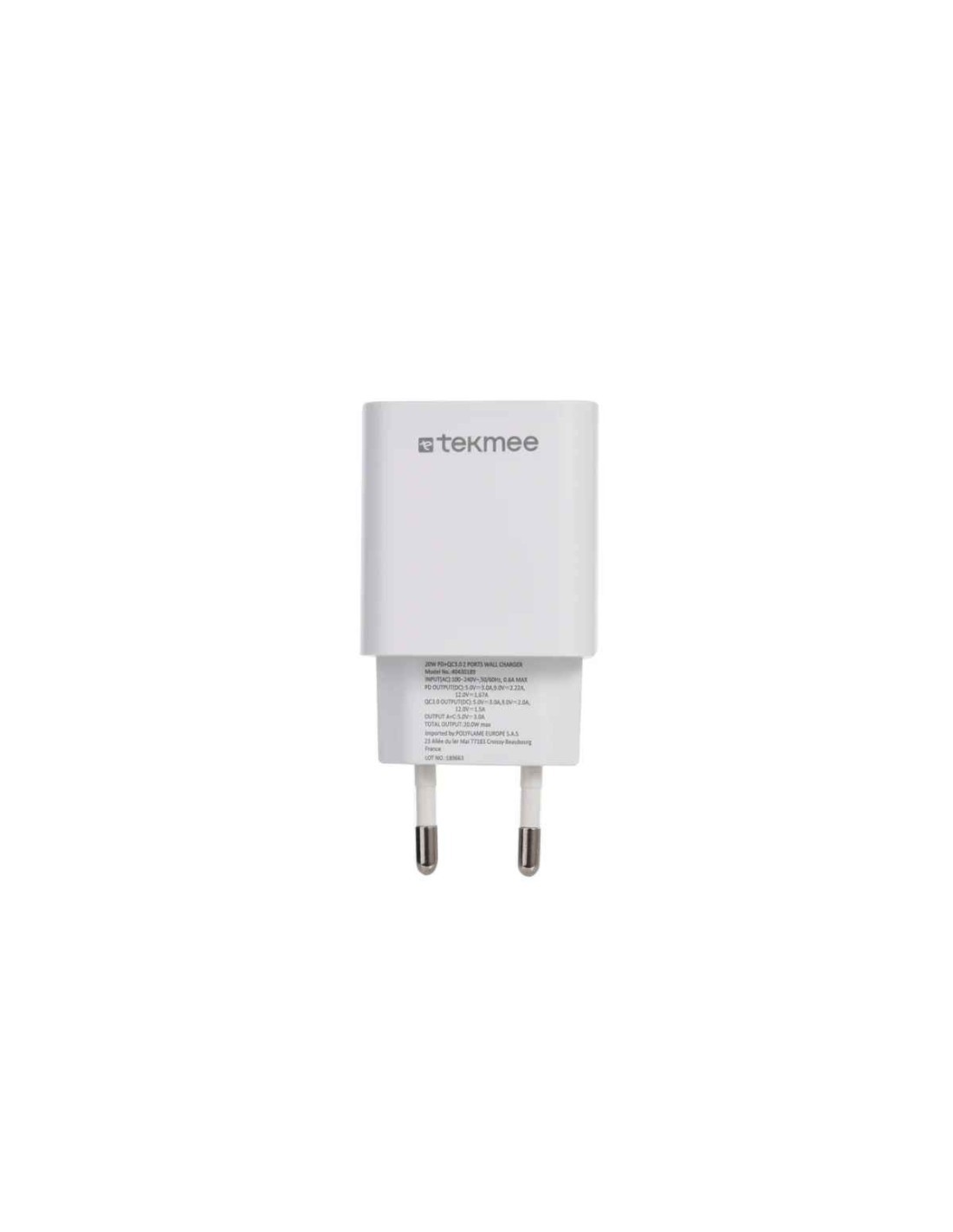 Tekmee Caricabatteria rapido da muro con 2 porte USB-C e USB-A 20W