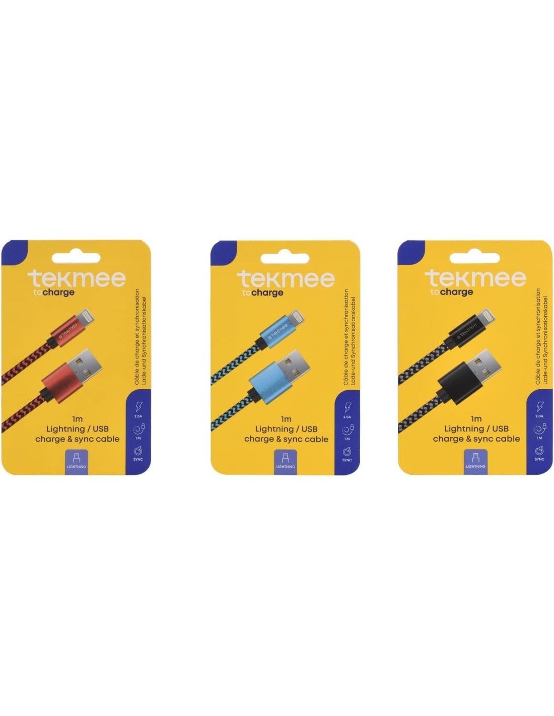 Tekmee Cavo USB Lightning 2A per iPhone Quick Charge 1 Metro Assortito Disponibile in Diversi Colori