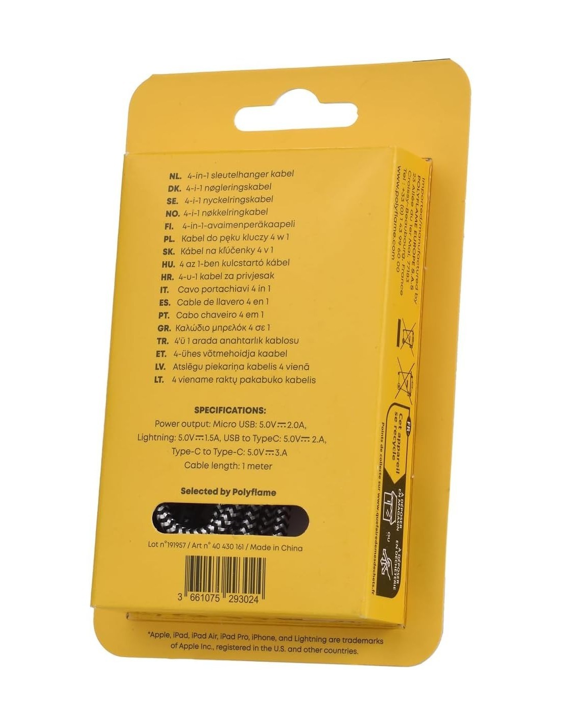 Tekmee Cavo da 1 metro USB TYPE C a 4 uscite rivestito in Nylon, compatibile con smartphone iPhone, Samsung e Android