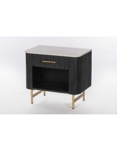 COMODINO LEGNO NERO PIANO MARMO 60X35X55CM