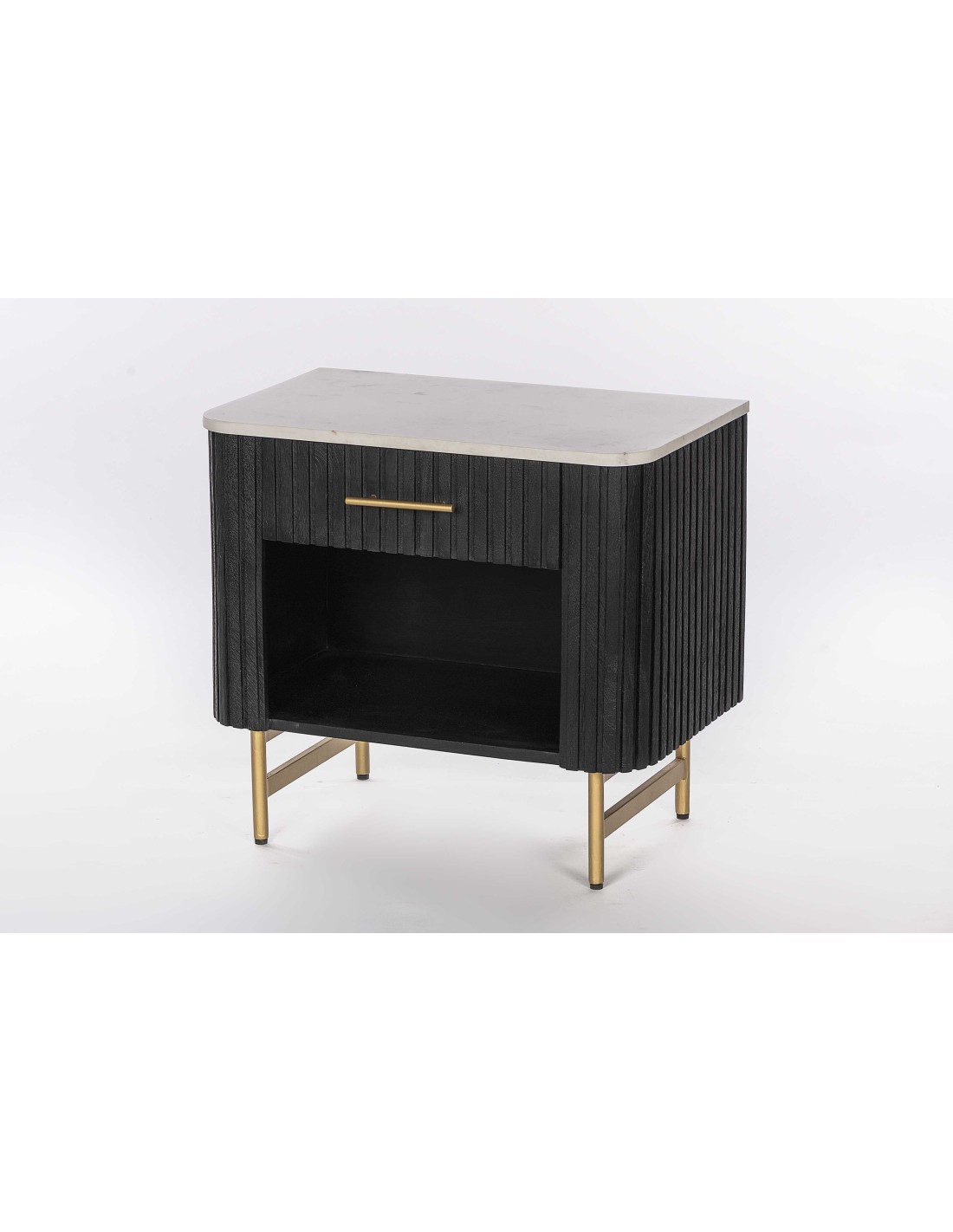 COMODINO LEGNO NERO PIANO MARMO 60X35X55CM