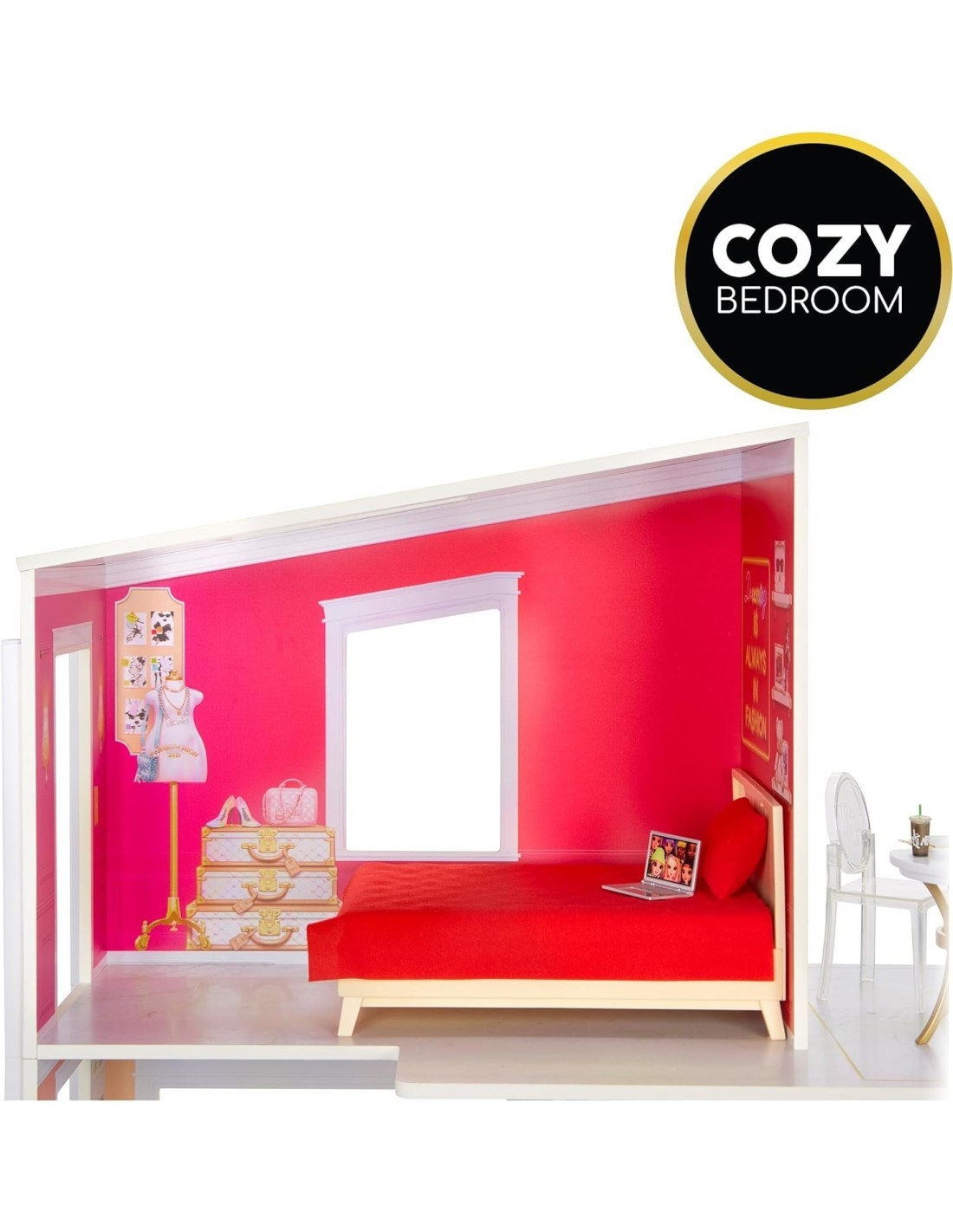 Rainbow High Townhouse, Casa delle Bambole in Legno, 3 Piani, 5 Stanze, Patio, Ascensore, Arredata, Accessori, Età 4+