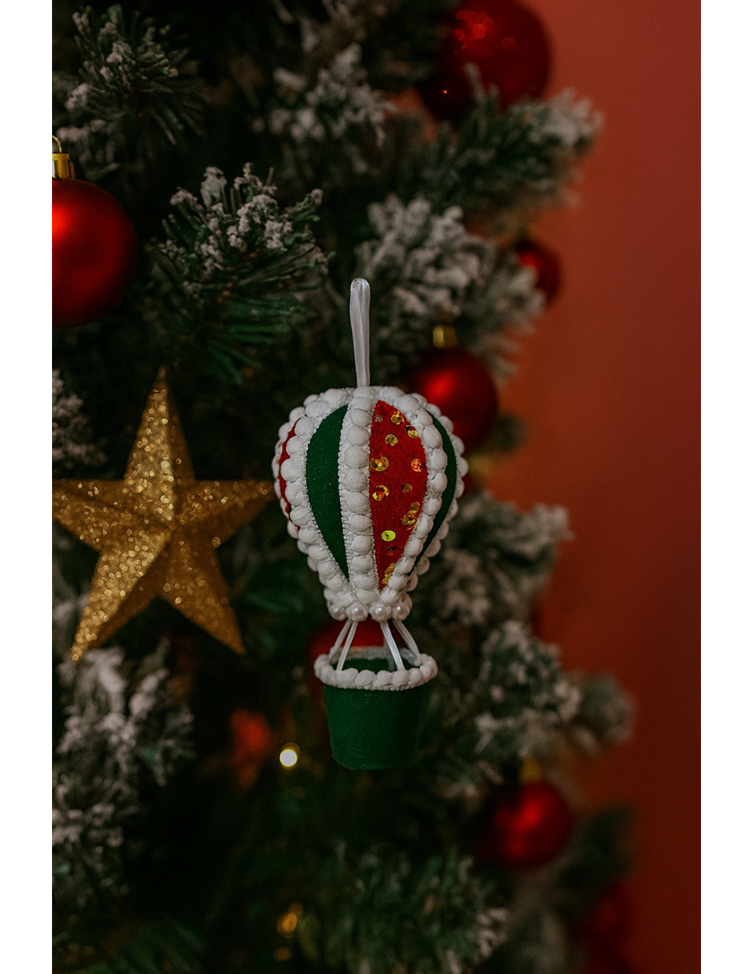 Pendente di Natale Mongolfiera Verde con Paillettes 13cm, Decorazioni Natalizie, Addobbi, La magia di Natale per la casa