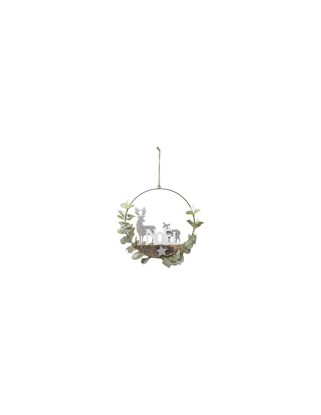 Pendente Natalizio D28cm con Rami di Natale e Renna, Decorazione da Appendere per Festività