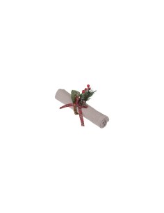Set 2 Portatovaglioli di Natale, Rametto con Pigna e Bacche, 7x9 cm, Decorazioni Tavola Natalizia