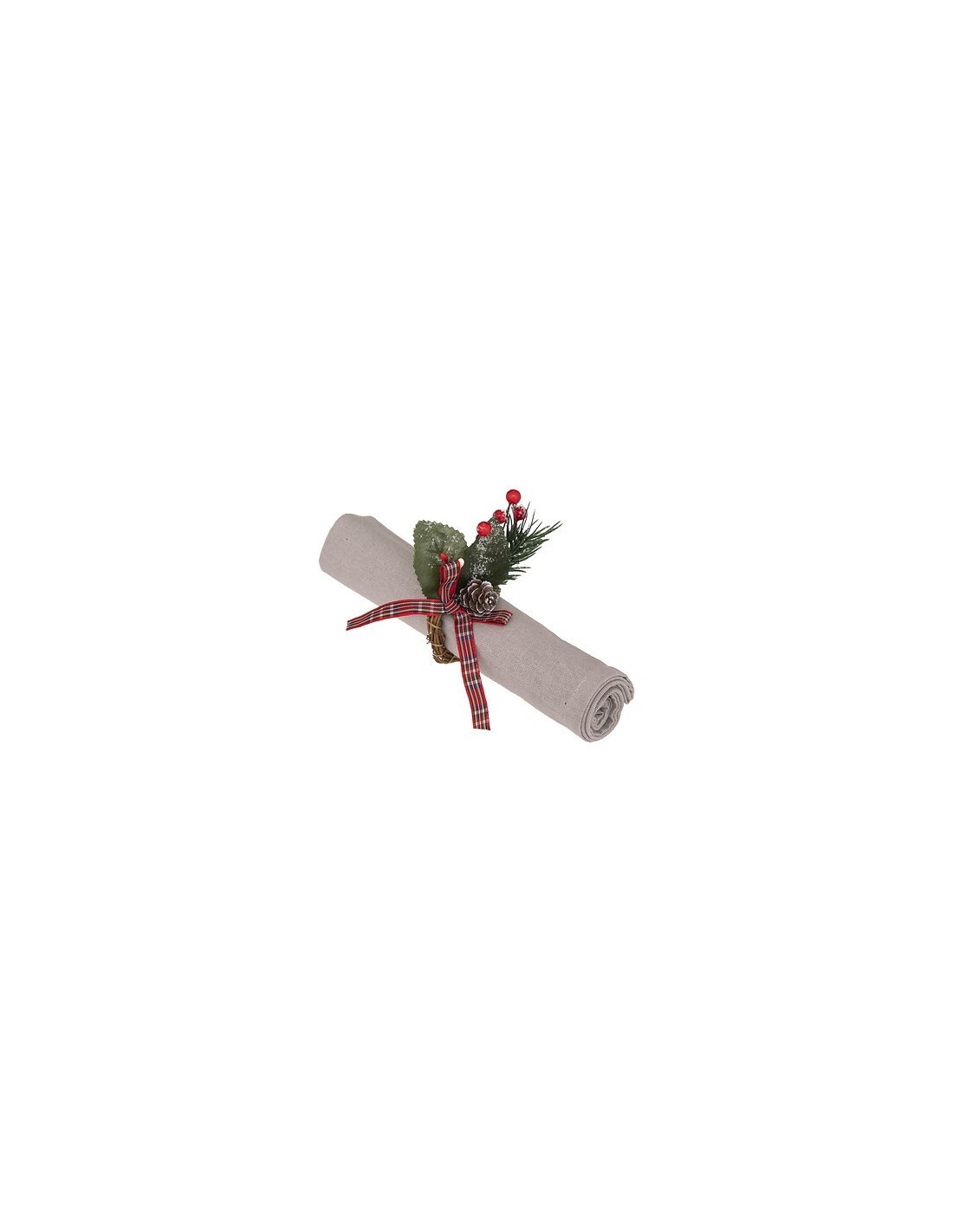 Set 2 Portatovaglioli di Natale, Rametto con Pigna e Bacche, 7x9 cm, Decorazioni Tavola Natalizia