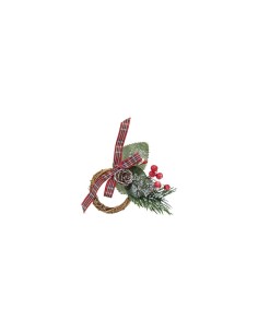 Set 2 Portatovaglioli di Natale, Rametto con Pigna e Bacche, 7x9 cm, Decorazioni Tavola Natalizia