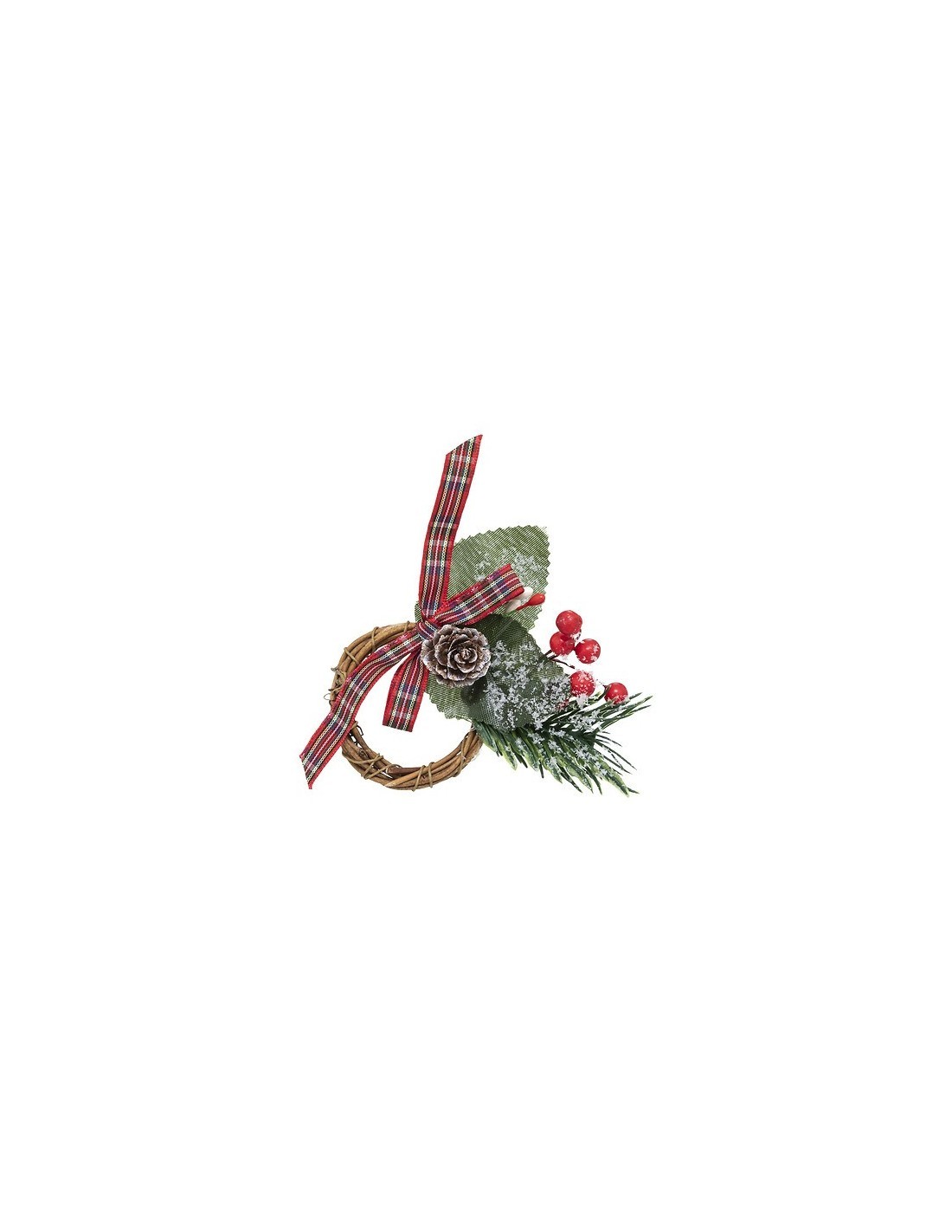 Set 2 Portatovaglioli di Natale, Rametto con Pigna e Bacche, 7x9 cm, Decorazioni Tavola Natalizia