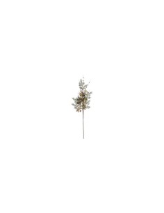Ramo Decorativo di Natale con Foglie Verdi, 75cm, Perline Dorate, Foglie Glitterate Champagne