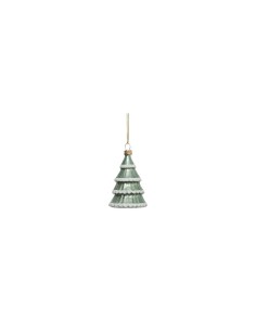 Pendente di Natale Albero in Vetro, Verde Chiaro con Decorazioni di Neve, 8 cm, Elegante e Festivo