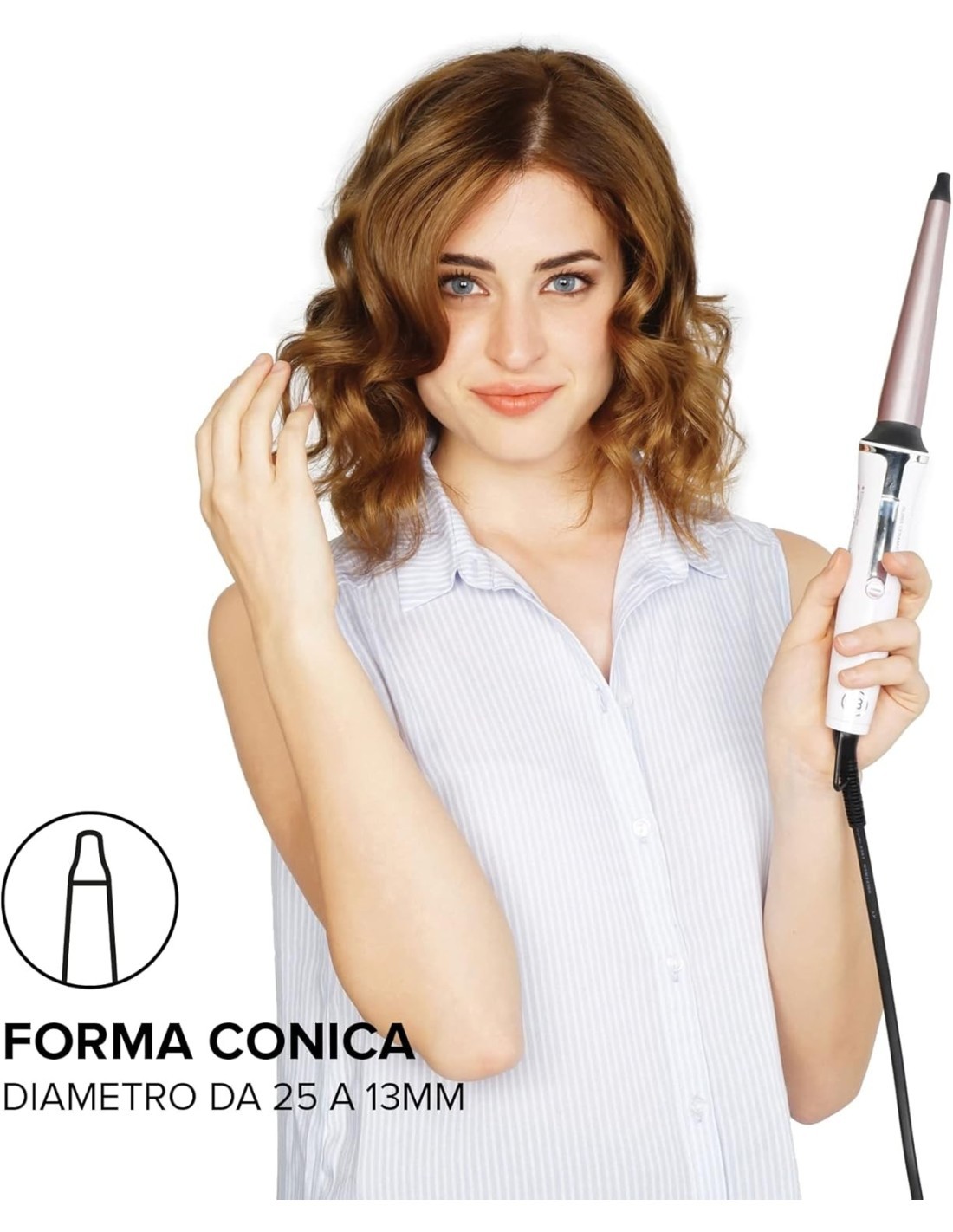 Bellissima Imetec GT15 200 – Ferro Arricciacapelli Conico, Rivestimento in Ceramica, 18–25 mm, 150–210°C