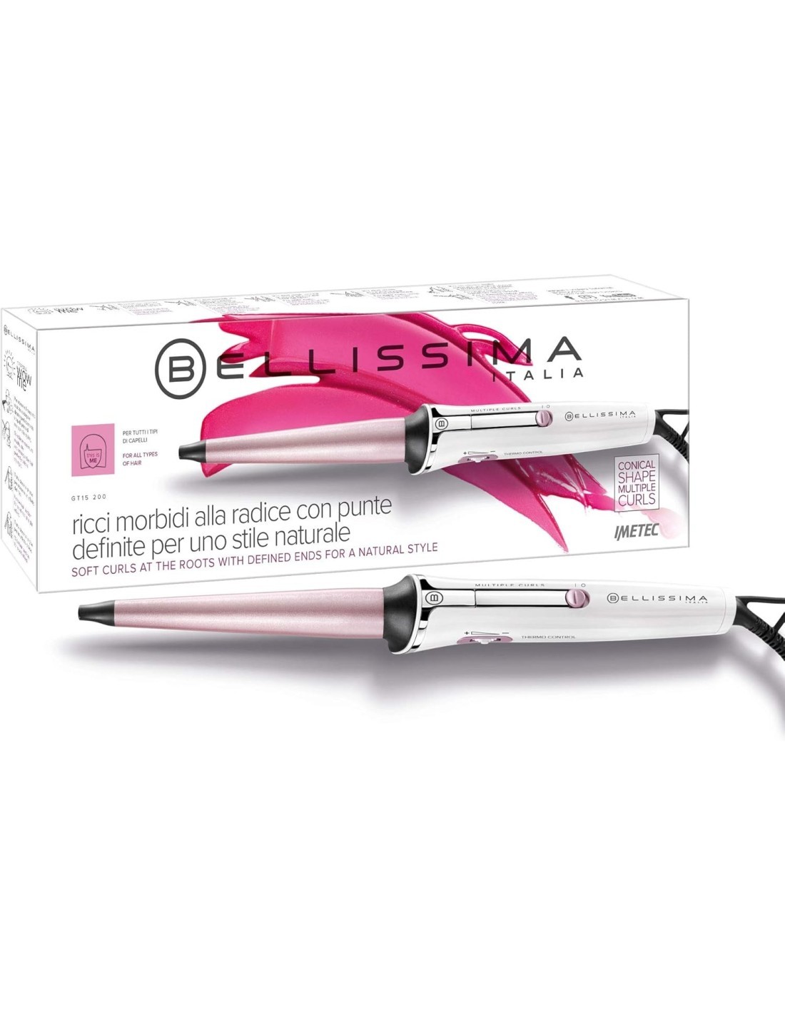 Bellissima Imetec GT15 200 – Ferro Arricciacapelli Conico, Rivestimento in Ceramica, 18–25 mm, 150–210°C