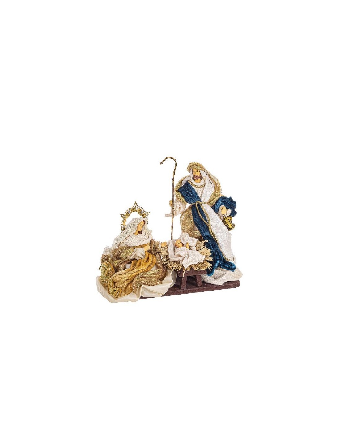 Sacra Famiglia Eden Blu/Oro con Asino 36x38cm, La Magia di Natale per Decorazioni Eleganti