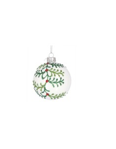 Sfera di Natale in Vetro 8cm Laurie Bianco Perlato, La Magia di Natale per Decorazioni Eleganti