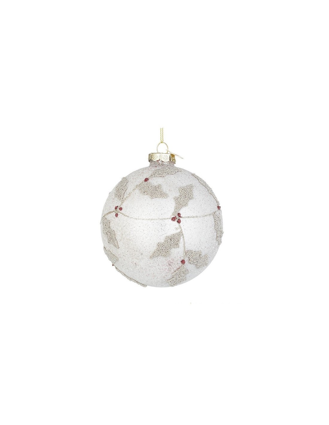 Sfera di Natale in Vetro 10cm Sibyl Bianco/Champagne, La Magia di Natale per Decorazioni Eleganti