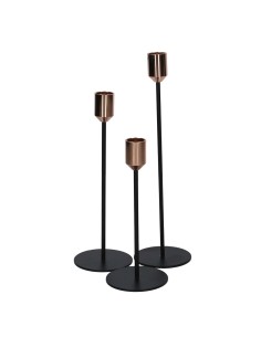 SET 3 PORTACANDELE 637995 METALLO H30CM NERO/ORO