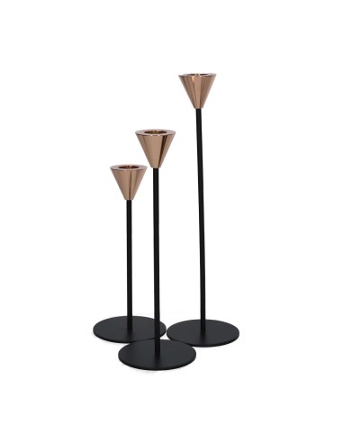 SET 3 PORTACANDELE 637997 METALLO H28CM NERO/ORO