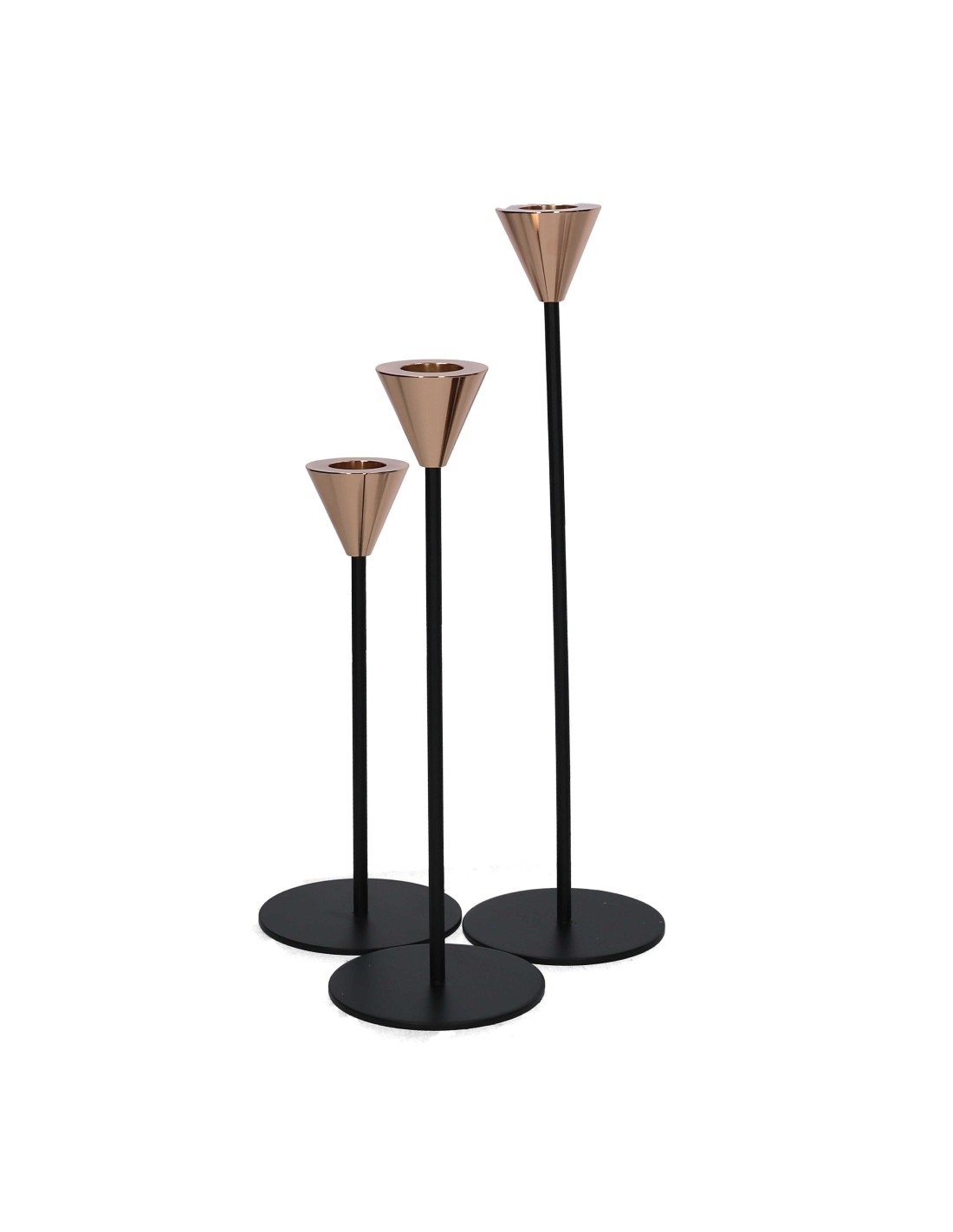 SET 3 PORTACANDELE 637997 METALLO H28CM NERO/ORO