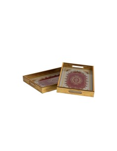 VASSOIO 138300 2 MIS LEGNO/VETRO 45X30CM ORO/ROSSO