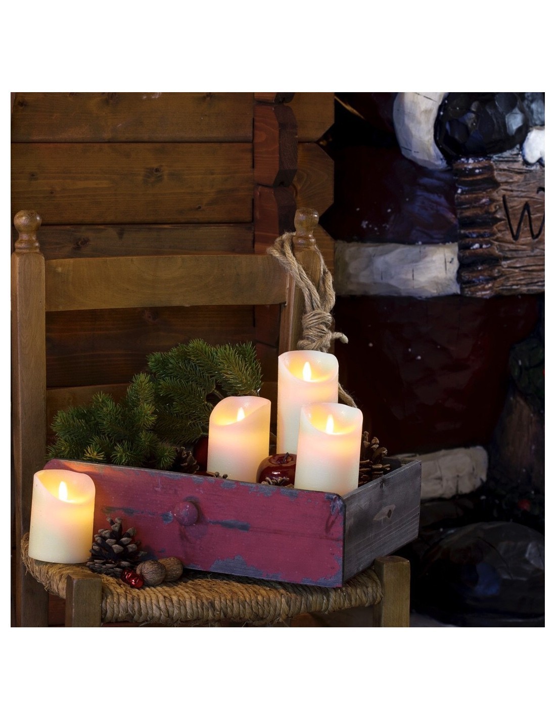 Candela Avorio Moving Flame Ø7,5xH12,5cm con Fiamma Realistica e Timer 6-18h