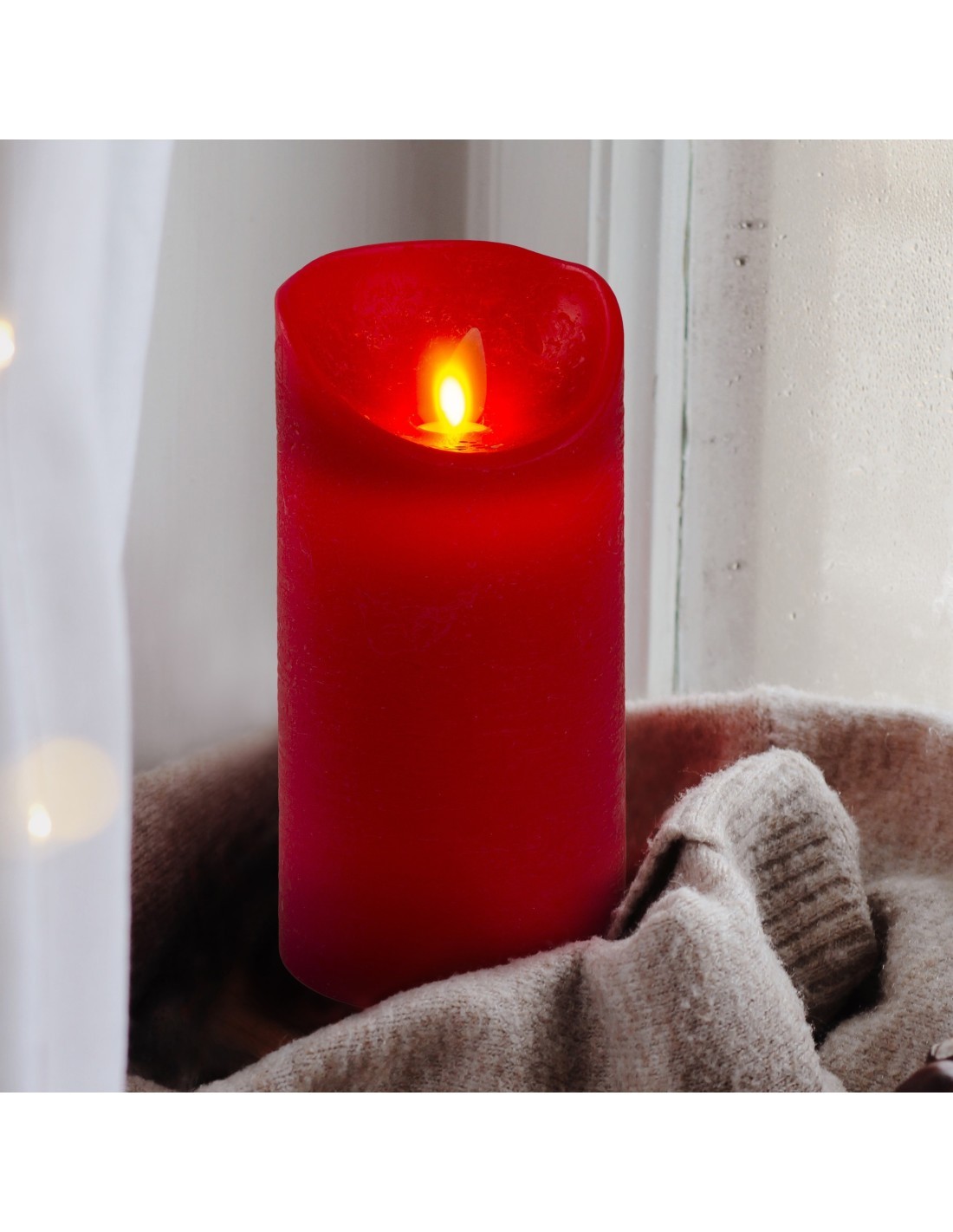 Candela Rossa Moving Flame Ø7,5xH10cm - Fiamma Realistica e Timer 6-18h