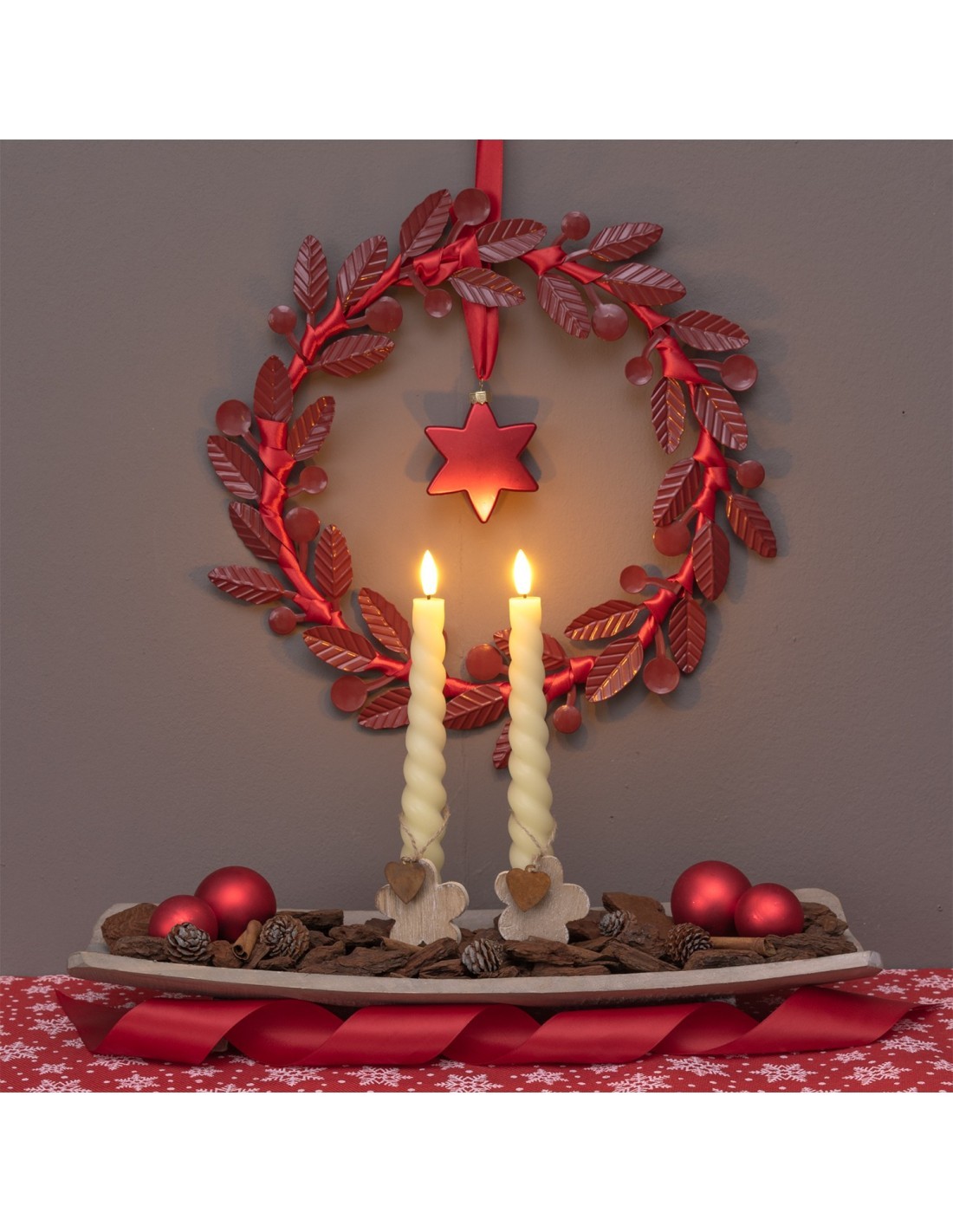 Set 2 Candele di Natale Taper a Spirale, La Magia di Natale con Fiamma 3D