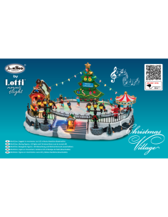 Villaggio Luna Park Lago Ghiacciato con Pattinatori e LED - Musica e Movimento H22cm