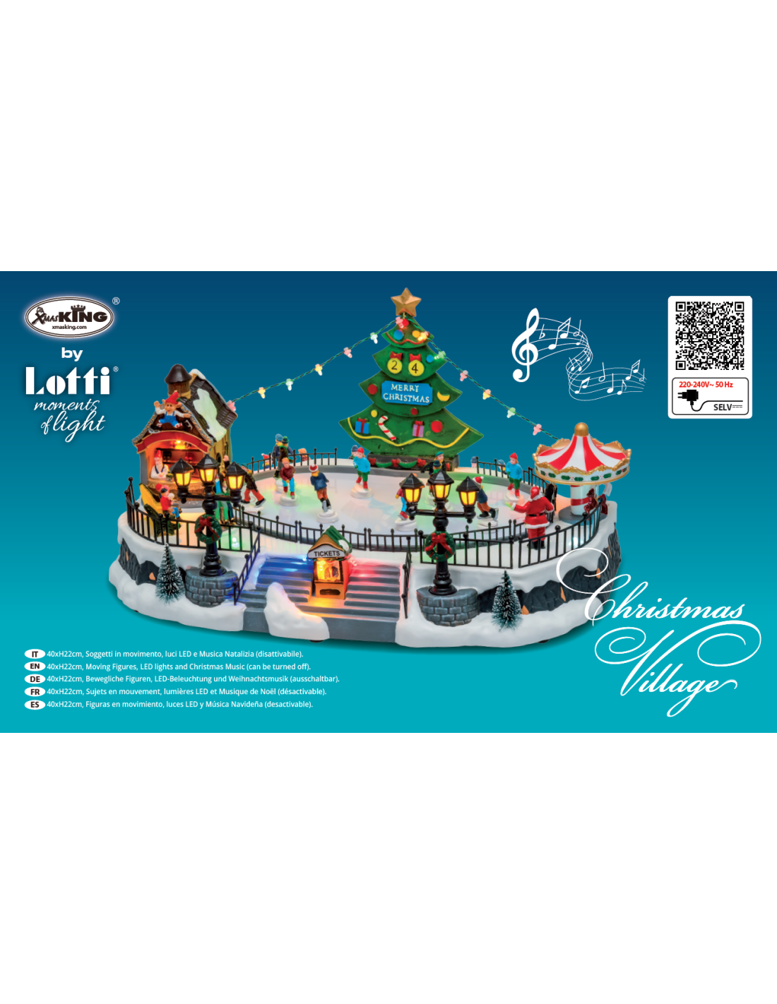Villaggio Luna Park Lago Ghiacciato con Pattinatori e LED - Musica e Movimento H22cm